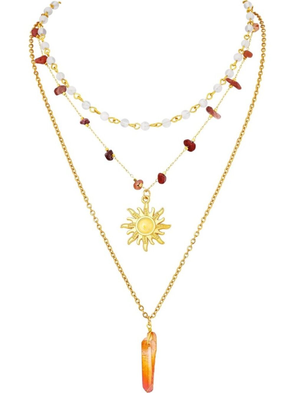 Layered Crystal Sun Necklace - Gothic Boho Summer Beach Jewelry Gift for Women